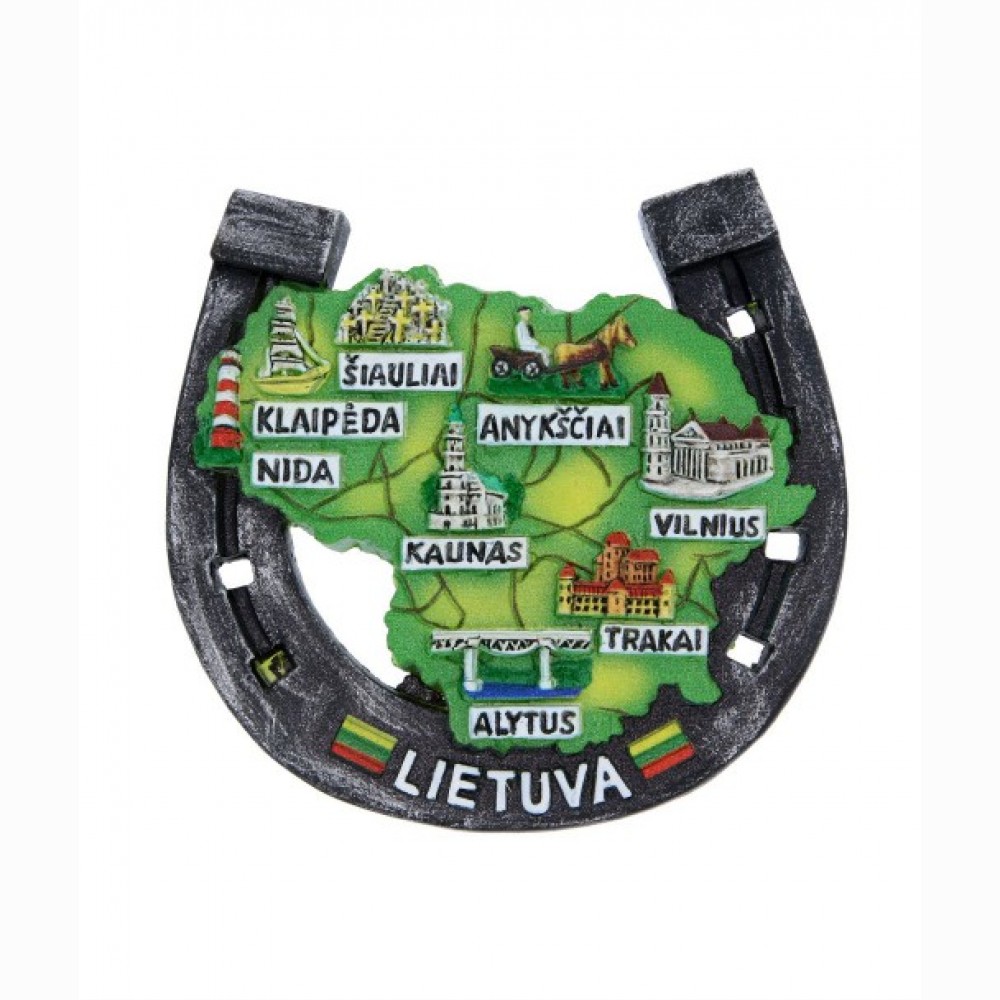 Magnetas Lietuvos žemėlapis pasagoje, 78 x 75 mm, pagamintas iš polirezino