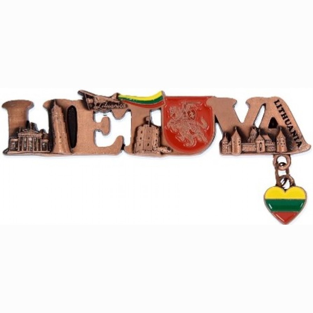 Magnetas Lietuva, 100 x 43 mm, su širdele, iš metalo