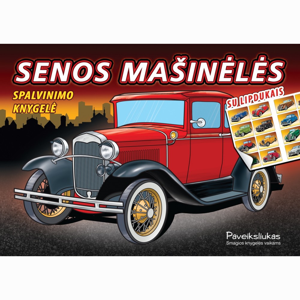 Senos mašinėlės. Spalvinimo knygelė su lipdukais