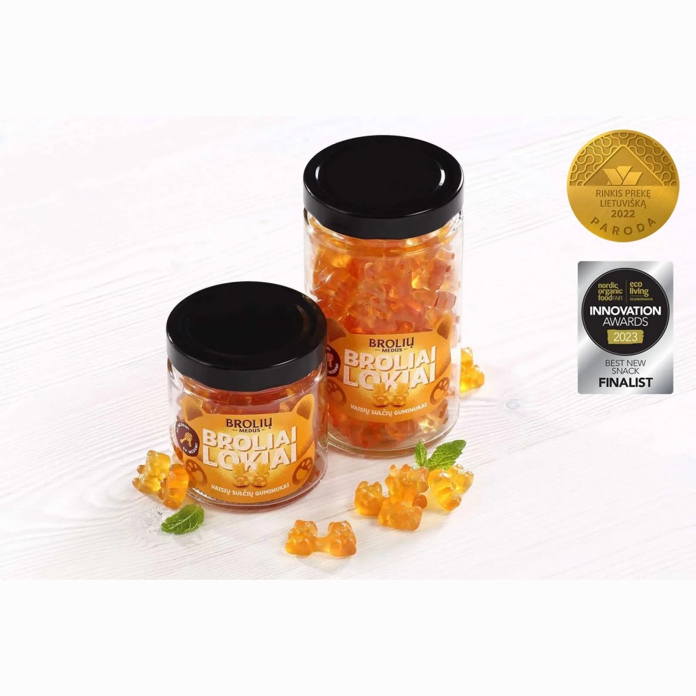 Vaisių sulčių guminukai „Broliai lokiai“ stiklainyje, 500g
