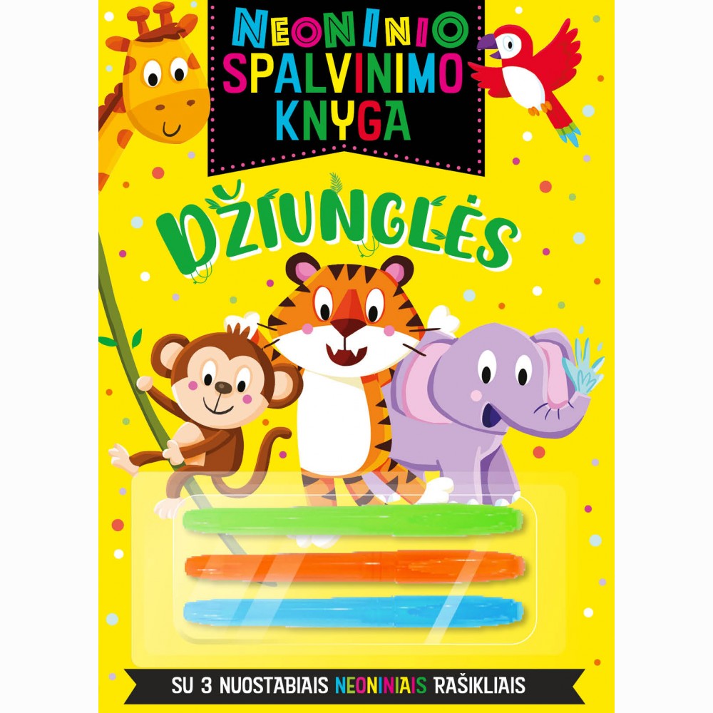 Neoninio spalvinimo knyga. Džiunglės (su rašikliais)