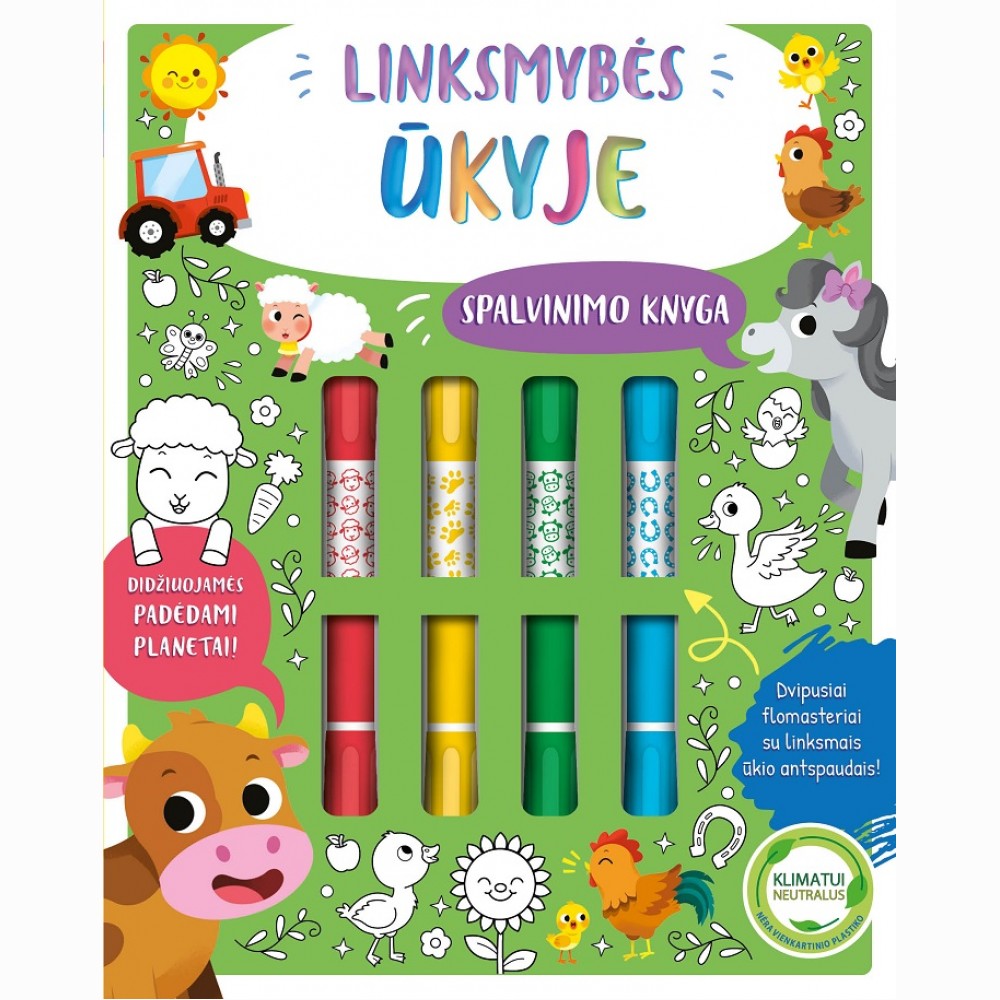 Linksmybės ūkyje. Su flomasteriais ir antspaudais