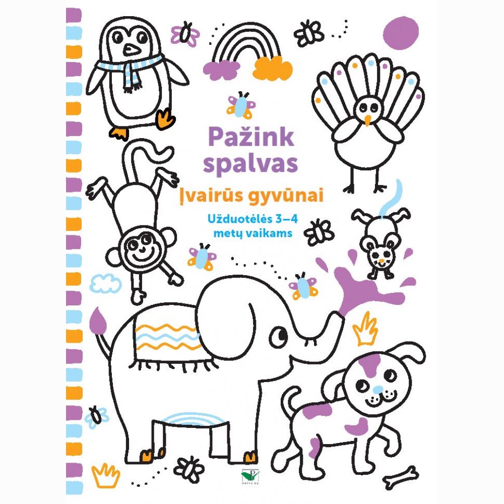 Pažink spalvas.Įvairūs gyvūnai.Užduotėlės 3-4 metų vaikams