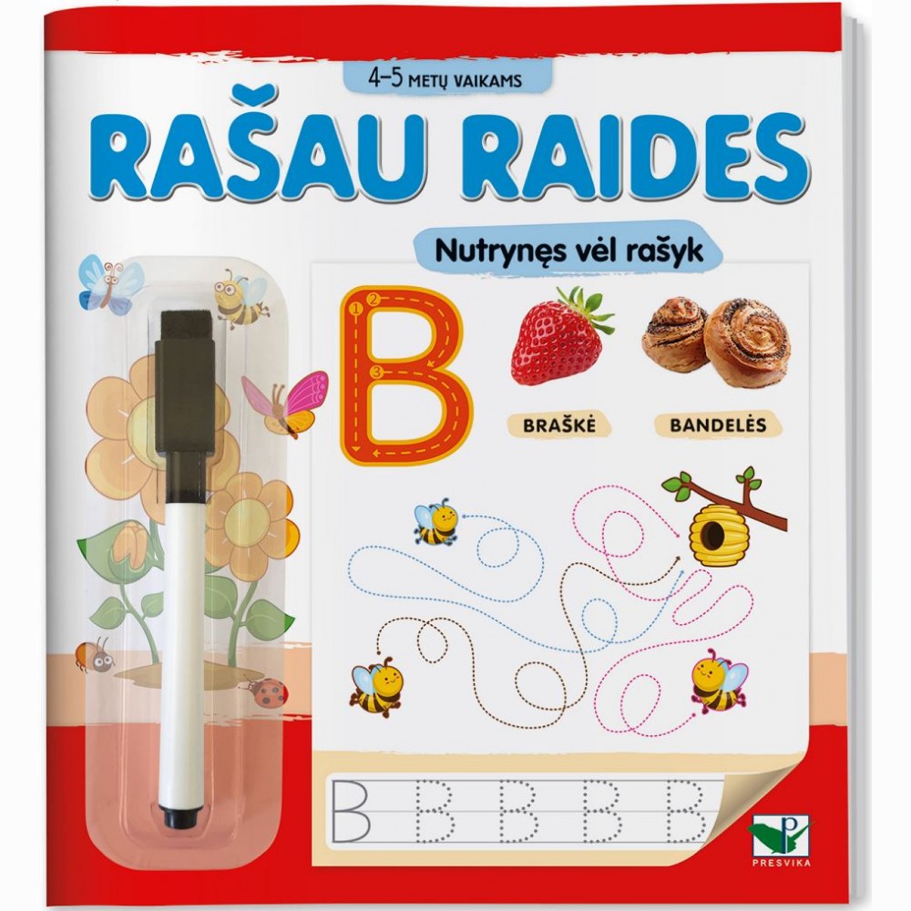 Rašau raides. 4-5 m. vaikams. Nutrynęs vėl rašyk. Su flomasteriu