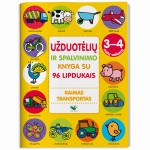Užduotėlių ir spalvinimo knyga su 96 lipd.3-4m.KAIMAS.TRANSPORTAS