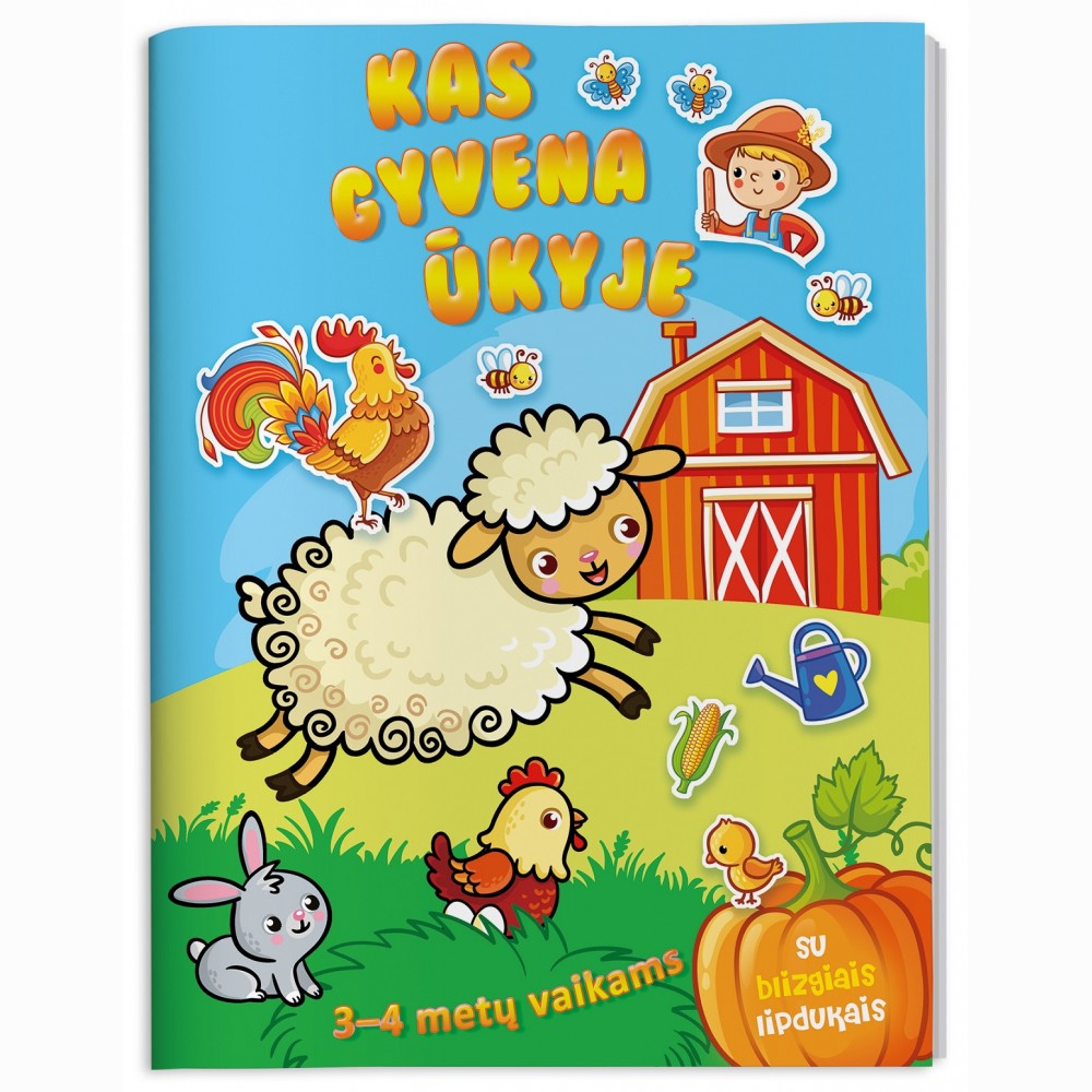 Kas gyvena ūkyje. Su blizgiais lipdukais. 3-4 metų vaikams