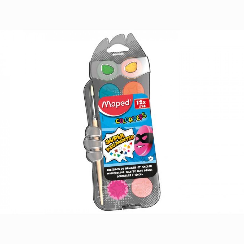 Akvareliniai dažai Maped ColorPeps 12 kubelių+teptukas plastikinė dėžutė