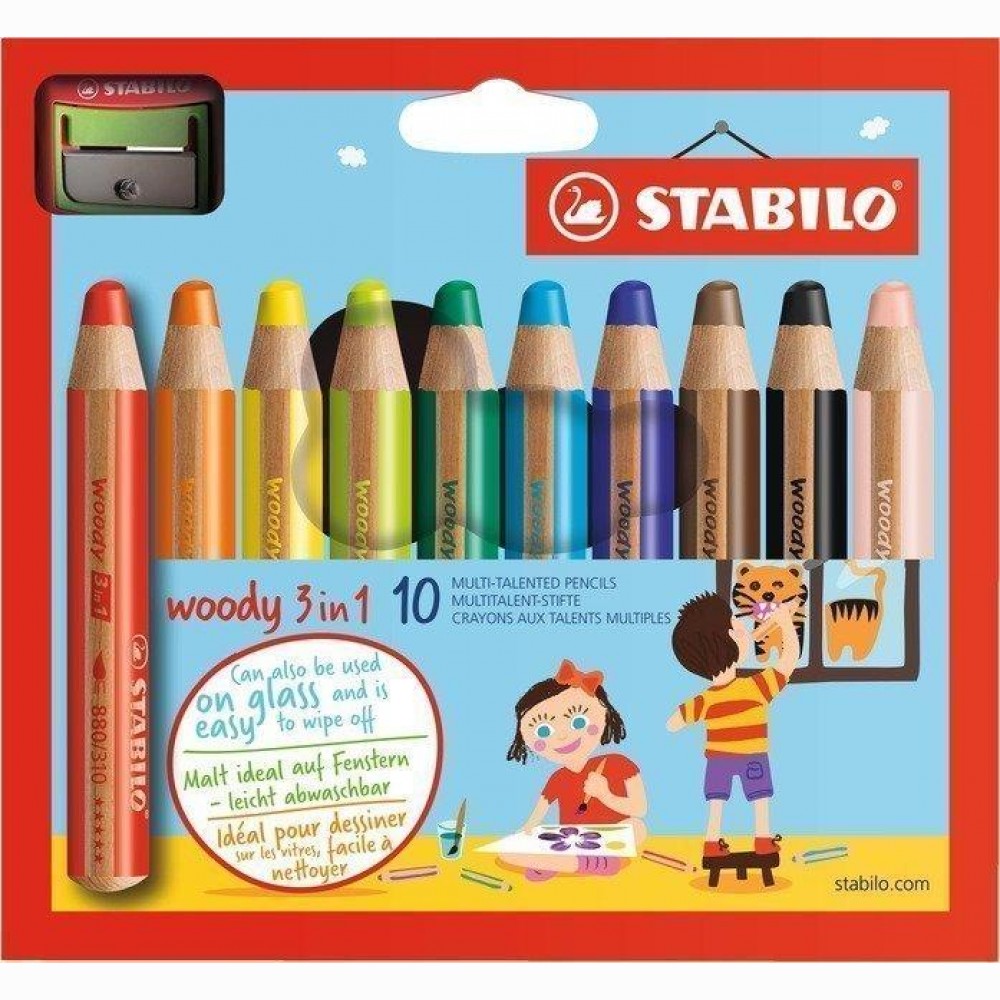 Pieštukai spalvoti 3 in 1 su drožtuku 10 sp.