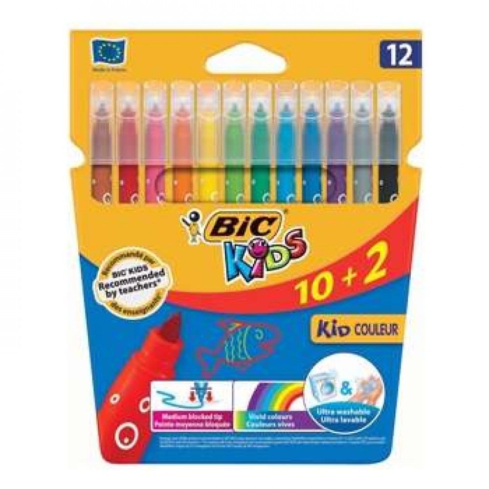 Flomasteriai Bic Color Felt Pens Kid Couleur Box 10+2