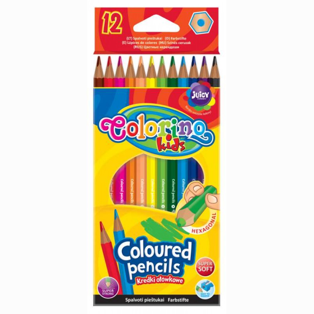 Spalvoti pieštukai COLORINO KIDS, 12 spalvų