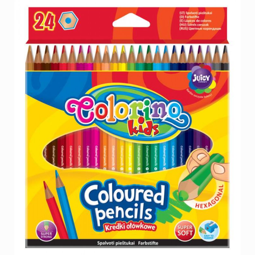 Spalvoti šešiakampiai pieštukai Colorino Kids, 24 spalvų