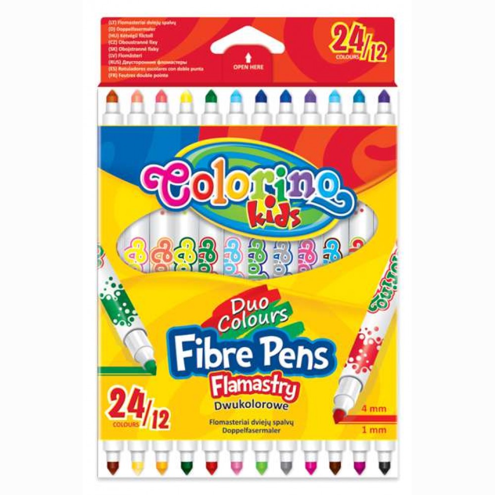 Flomasteriai  COLORINO dviejų galų,,12 vnt. / 24 spalvos 
