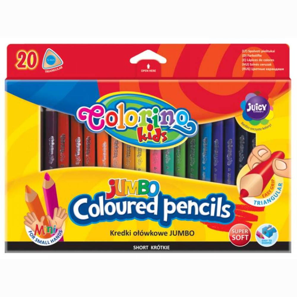 Spalvoti trikampiai pieštukai Colorino Kids JUMBO, 8,9 cm,  20 spalvų
