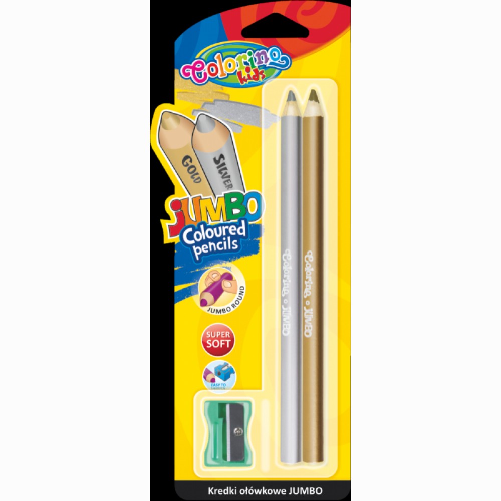 Spalvoti pieštukai COLORINO , apvalūs JUMBO  auksinis + sidabras