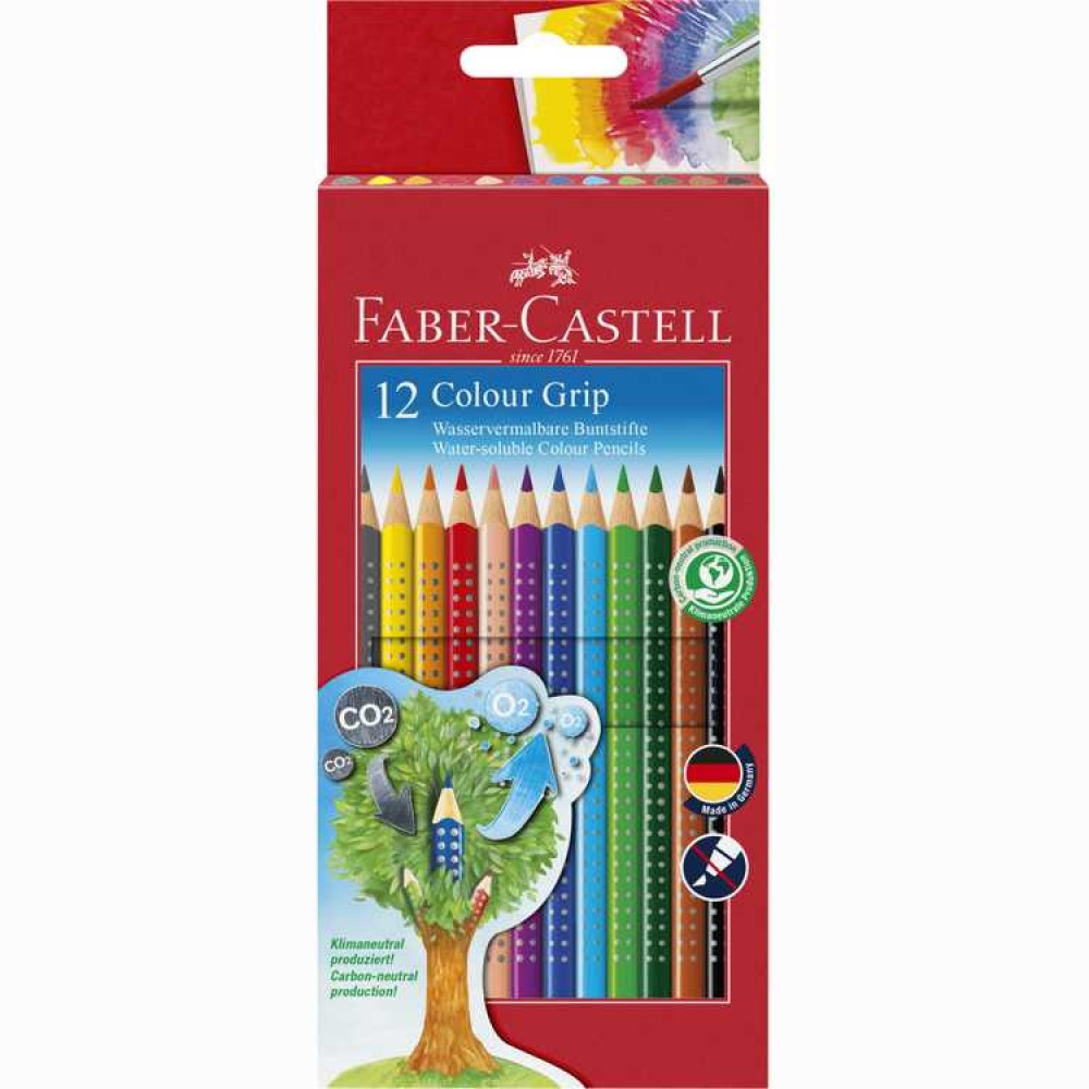 Spalvoti pieštukai FABER CASTELL GRIP, 12 spalvų