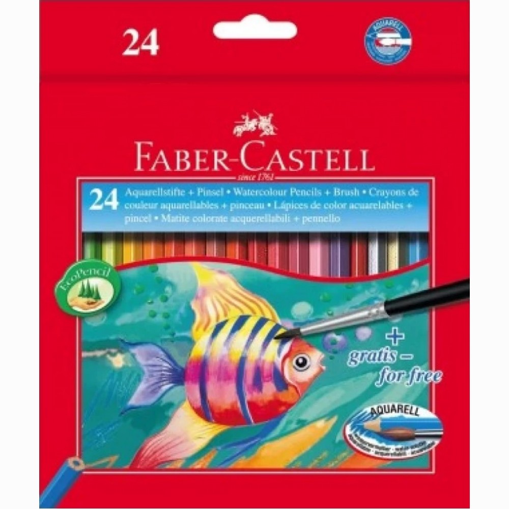 Akvareliniai pieštukai su teptuku FABER CASTELL FISH, 24 spalvų (L)