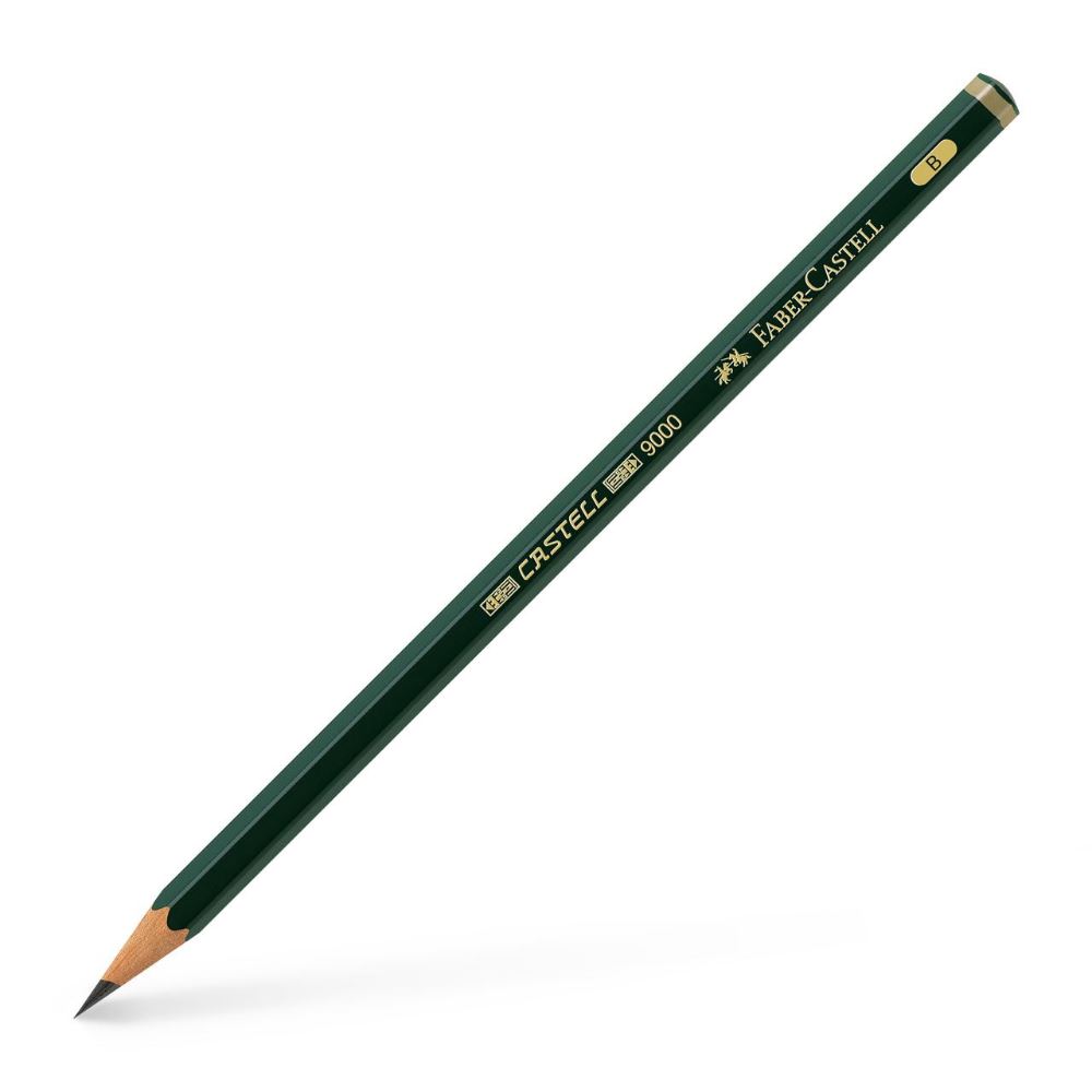 Pieštukas FABER CASTELL 9000, B, be trintuko, padrožtas