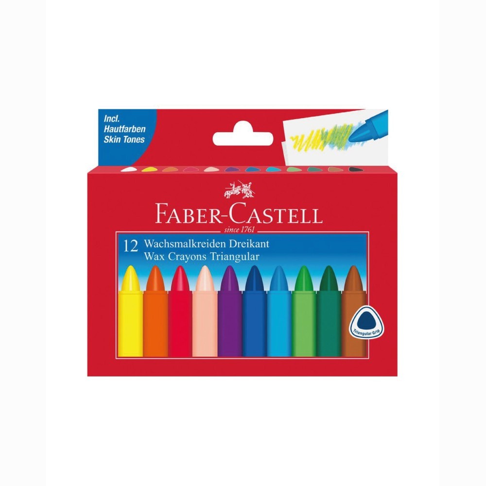 Vaškinės kreidelės FABER CASTELL, tribriaunės, 12 spalvų