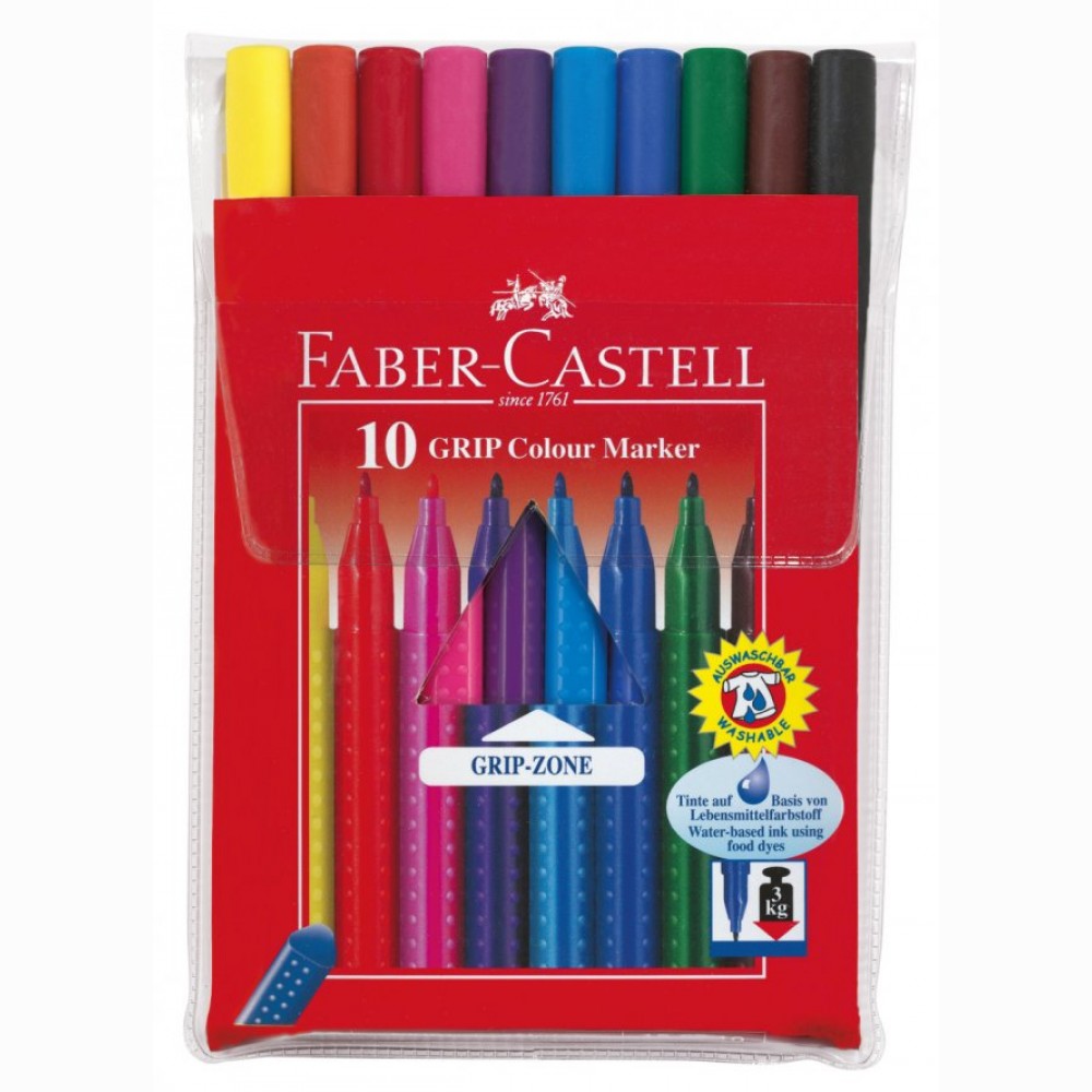 Flomasteriai  FABER CASTELL GRIP, 10 spalvų