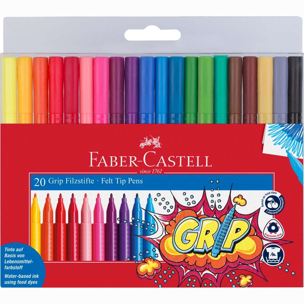Flomasteriai FABER CASTELL GRIP, 20 spalvų 