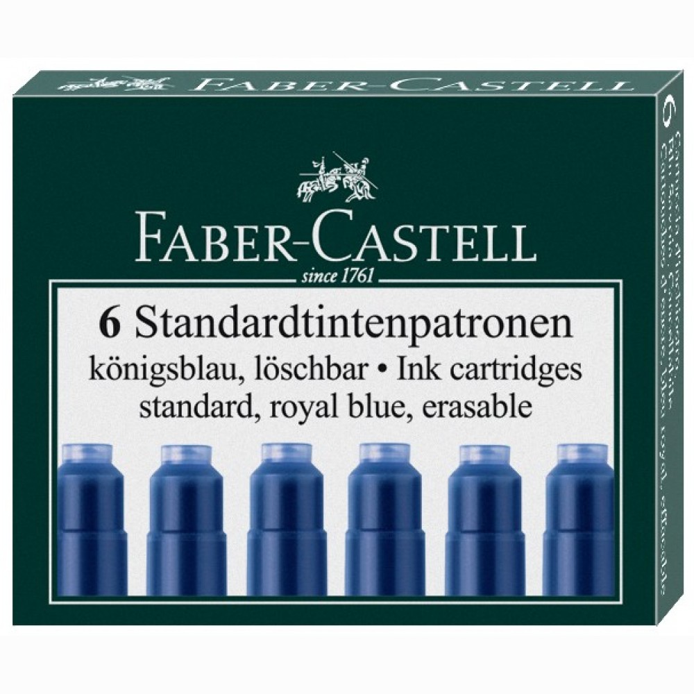 Rašalo kapsulės FABER CASTELL, mėlynos, 6 vnt.