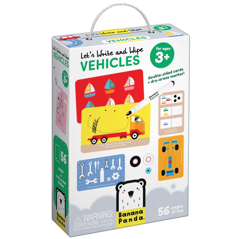 Lavinamosios kortelės su rašikliu - skaičiai BANANAPANDA Let s Write and Wipe Vehicles 3+