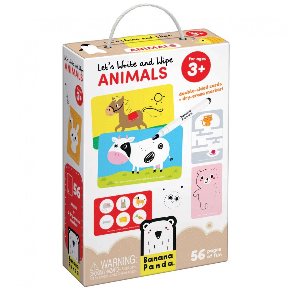 Lavinamosios kortelės su rašikliu - skaičiai BANANAPANDA Let s Write and Wipe Animals 3+