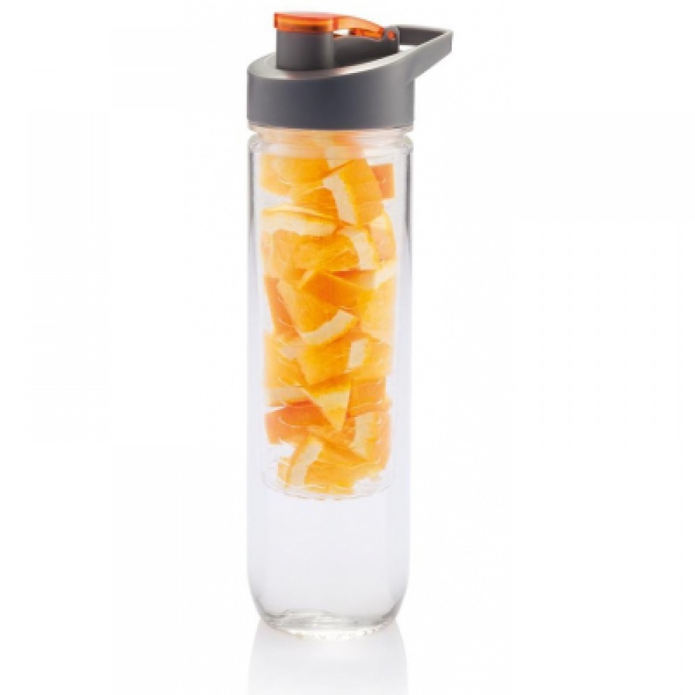 Gertuvė XD COLLECTION, 800ml, su infuzoriumi, skaidrus tritano plastikas, su oranžinės sp. Dangteliu
