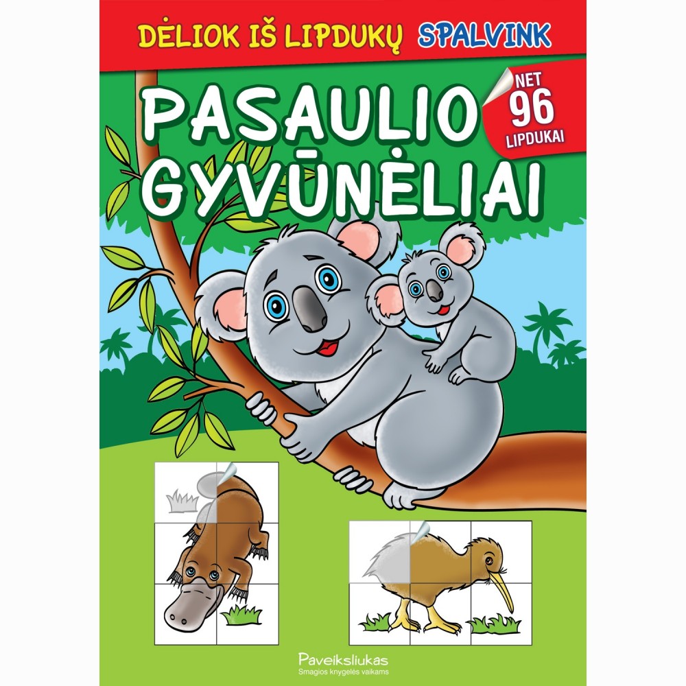 Pasaulio gyvūnėliai. Dėliok iš lipdukų. Spalvink