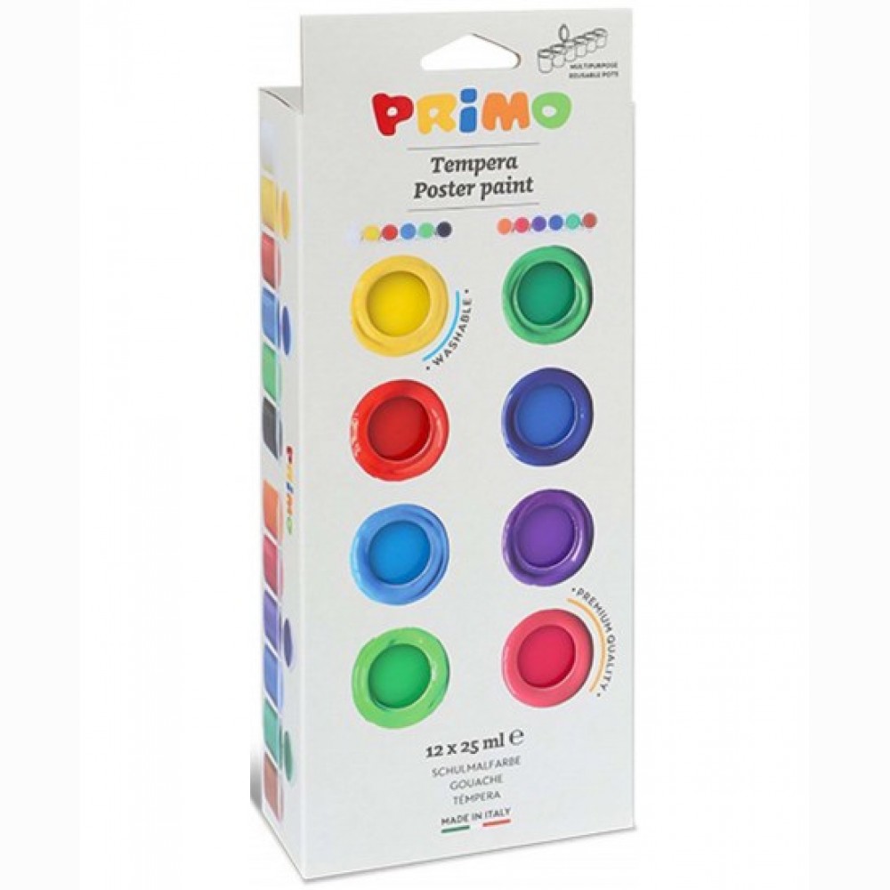 Guašas PRIMO, 12 spalvų x 25 ml