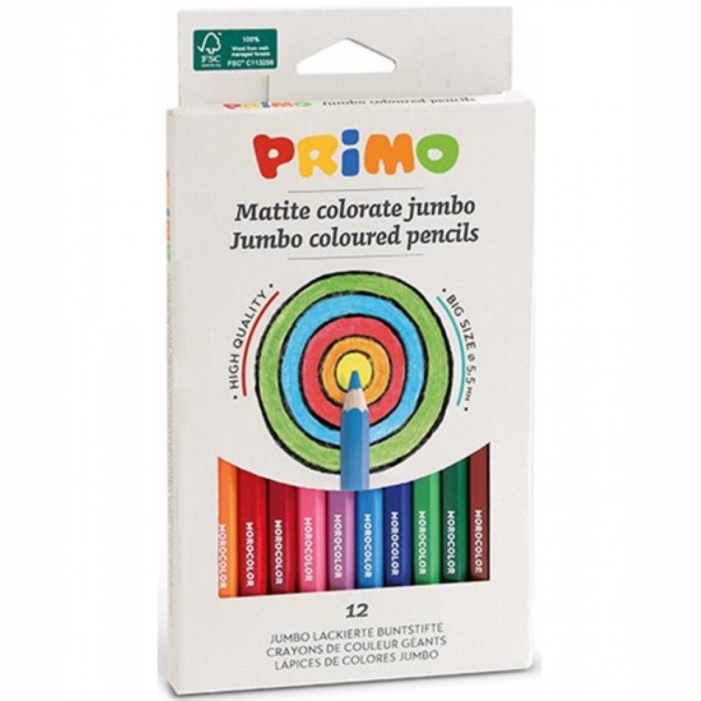 Spalvoti pieštukai PRIMO Jumbo, 12 spalvų