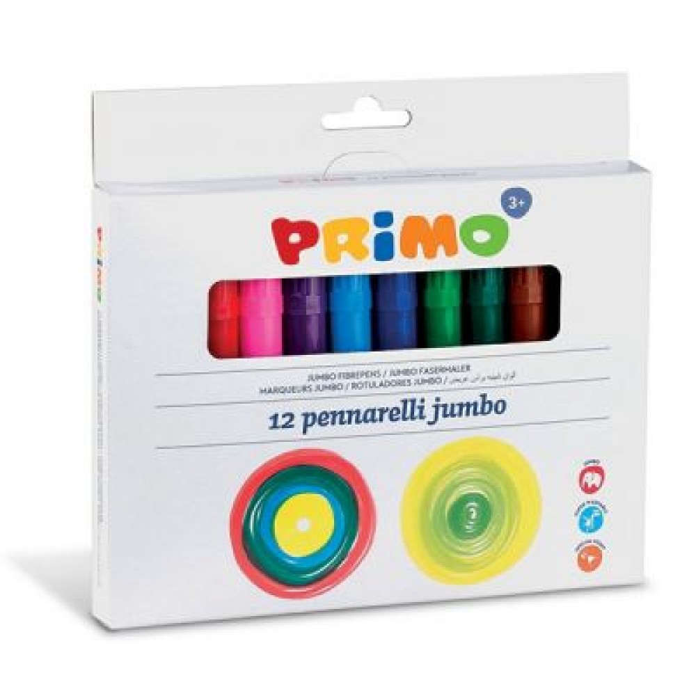 Flomasteriai PRIMO Jumbo, 12 spalvų