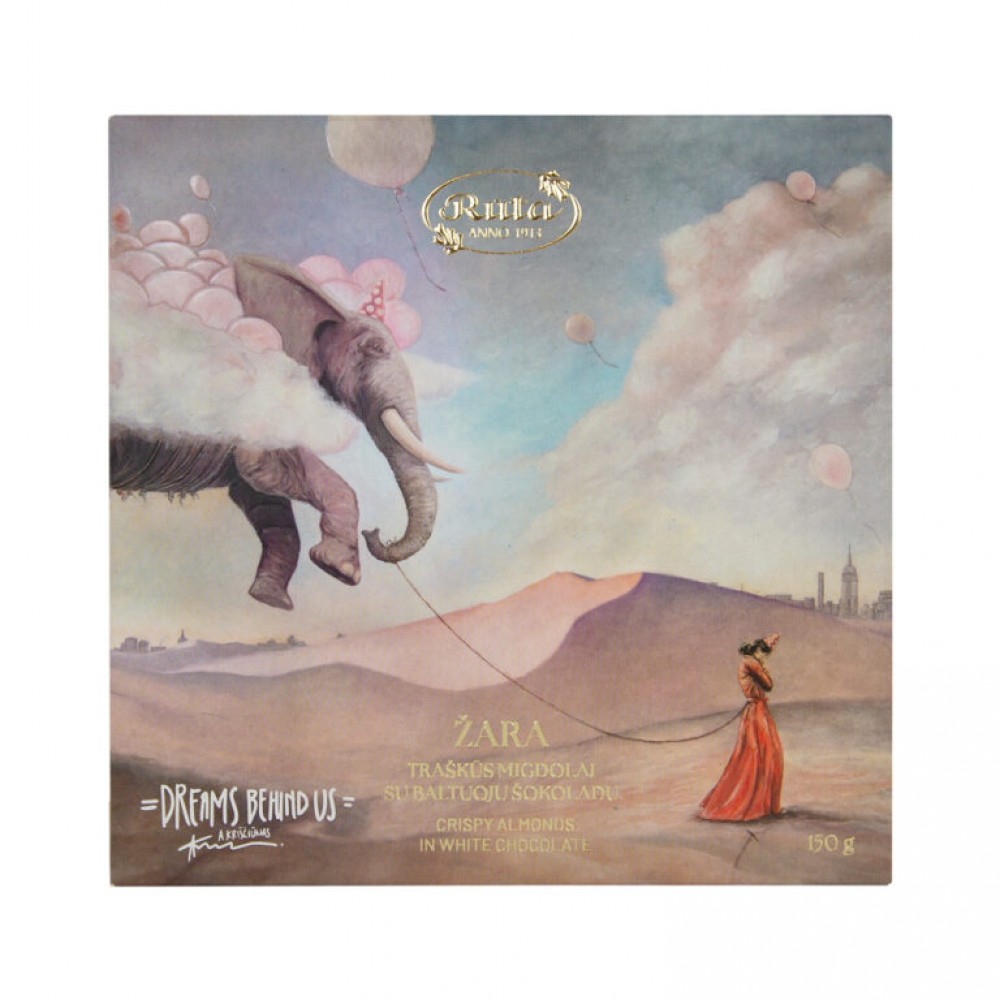 Traškūs migdolai su baltuoju šokoladu „Žara“. DREAMS BEHIND US, 150 g   