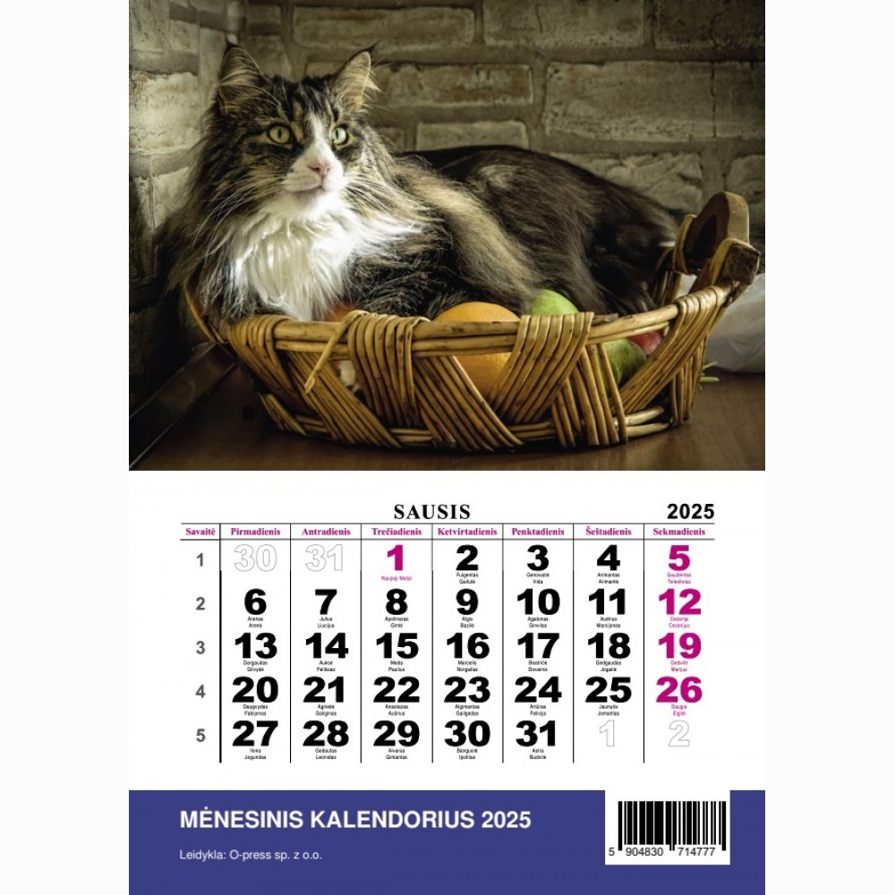Kal. 2025 mėnesinis O-press /4 rūšys/