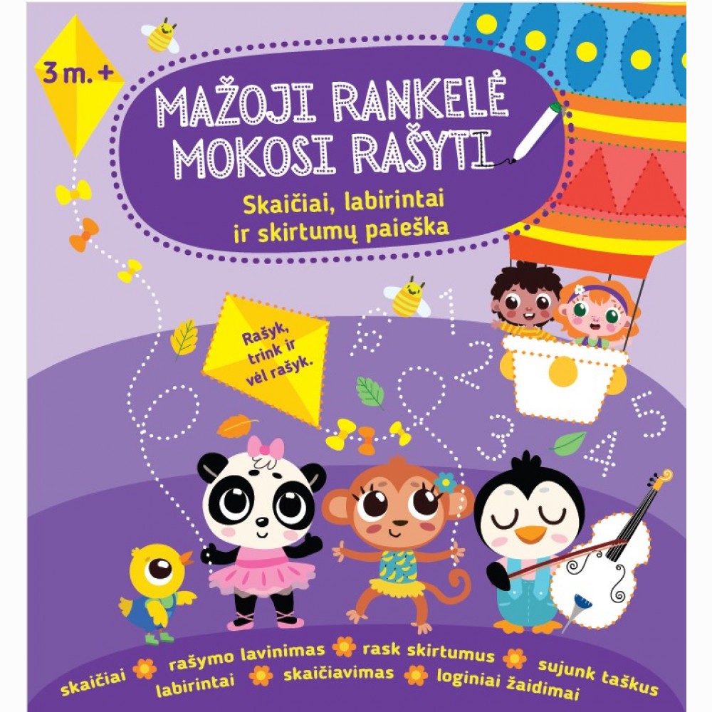 Mažoji rankelė mokosi rašyti. Skaičiai, labirintai ir skirtumų paieška