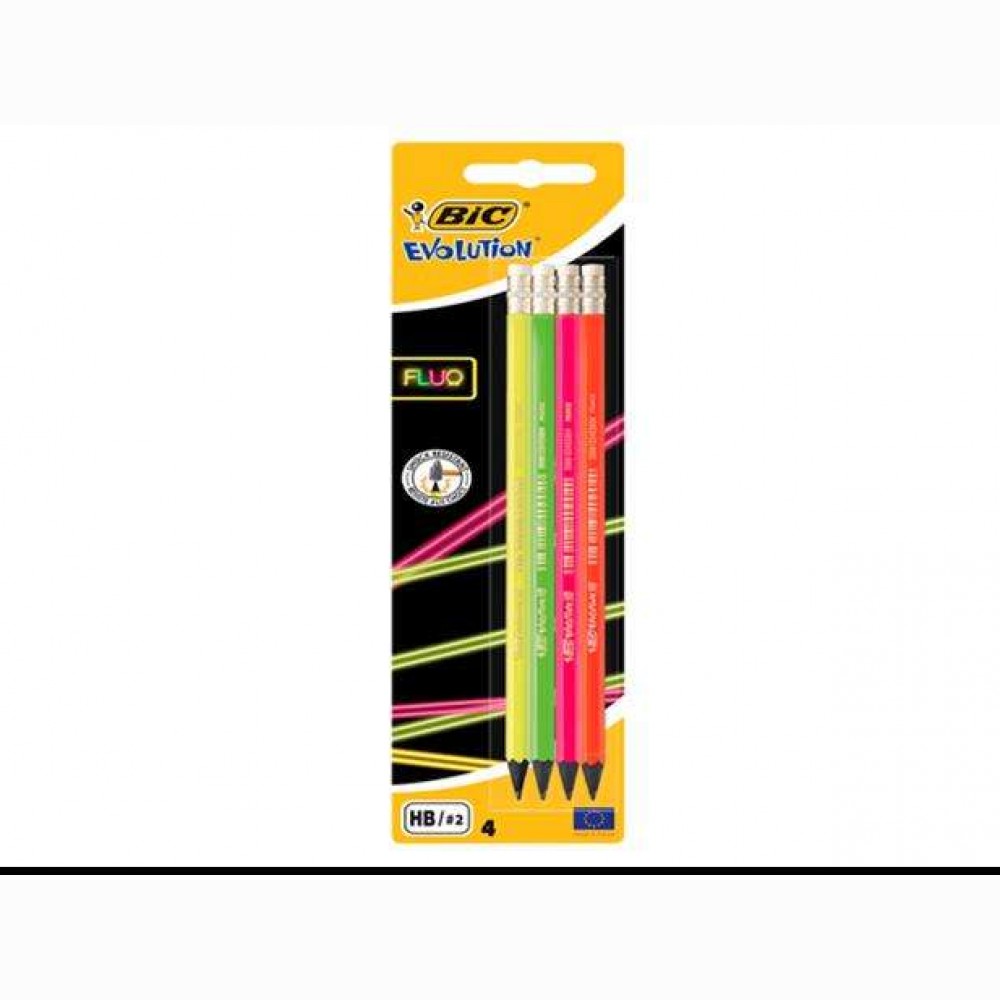 Pieštukas su trintuku Bic EVOLUTION FLUO ERASER BL4 EU