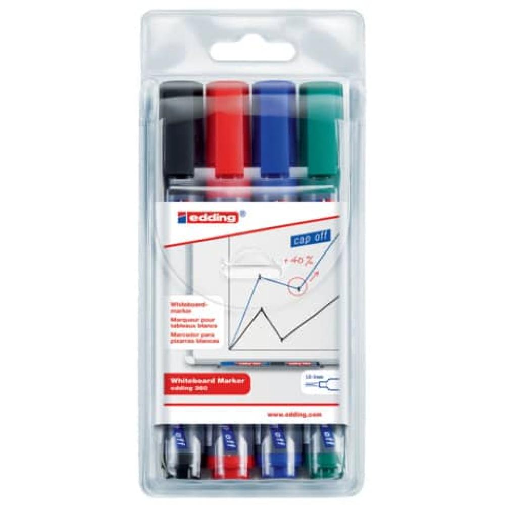 Žymeklių baltai lentai rinkinys Edding 360, 1.5-3mm, apvaliu galiuku, 4 spalvos