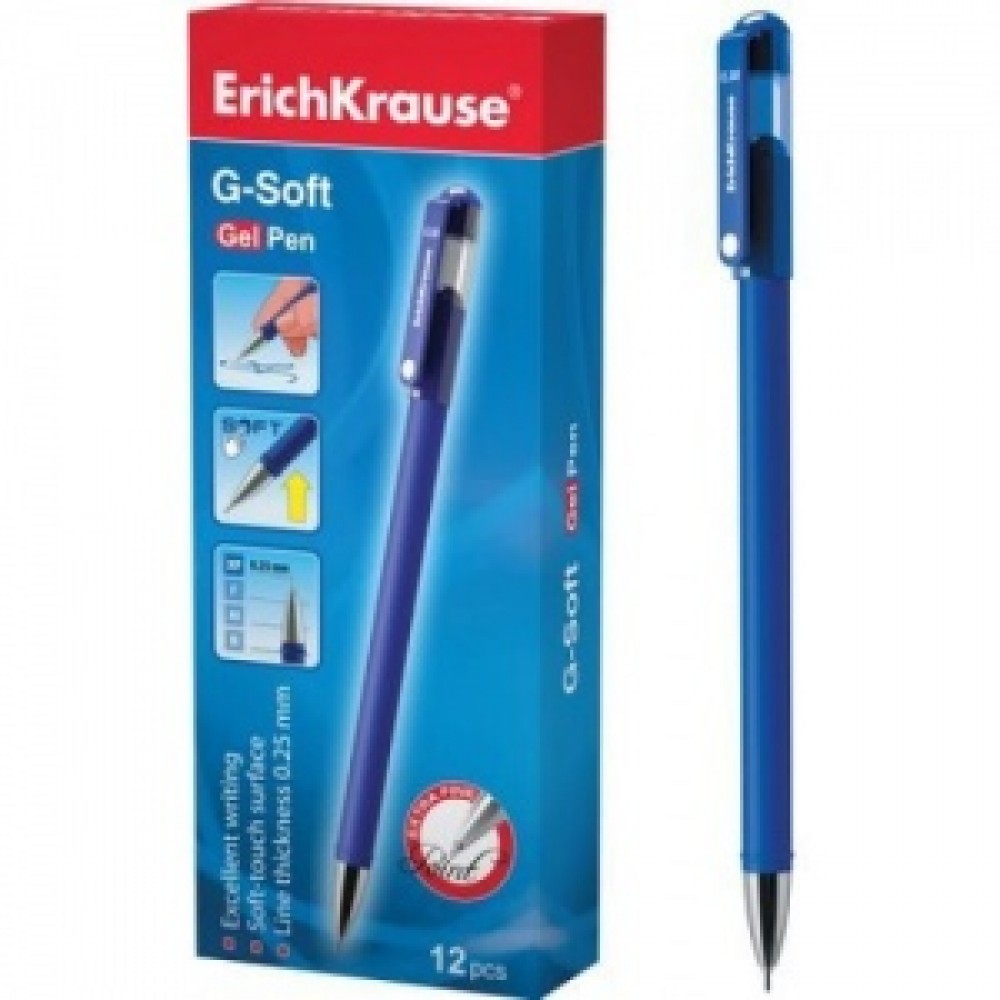 Gelinis rašiklis G-SOFT mėlynas 0,38mm, ErichKrause 