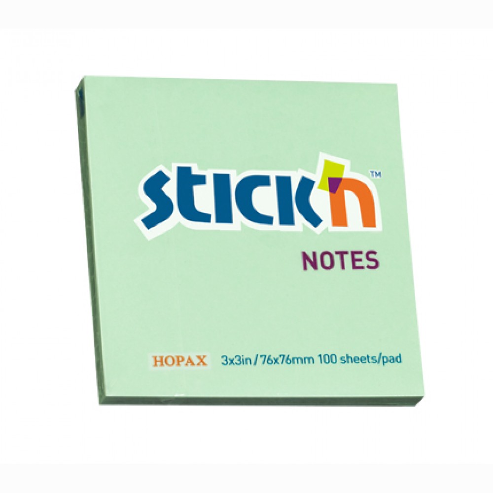 Lipnūs lapeliai Stick“N 21150, 76x76mm, 100 lapelių, žalsvos spalvos