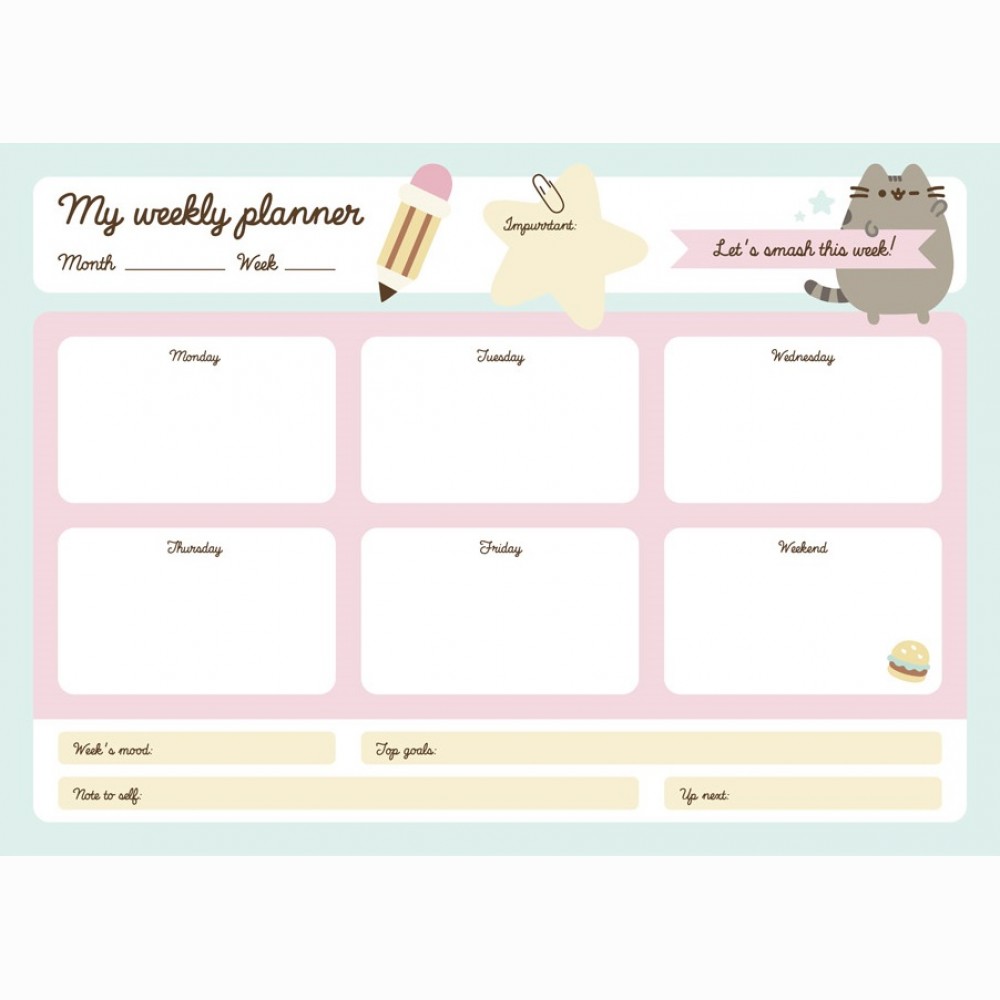 Pusheen Foodie Blue savaitės planuoklis A4