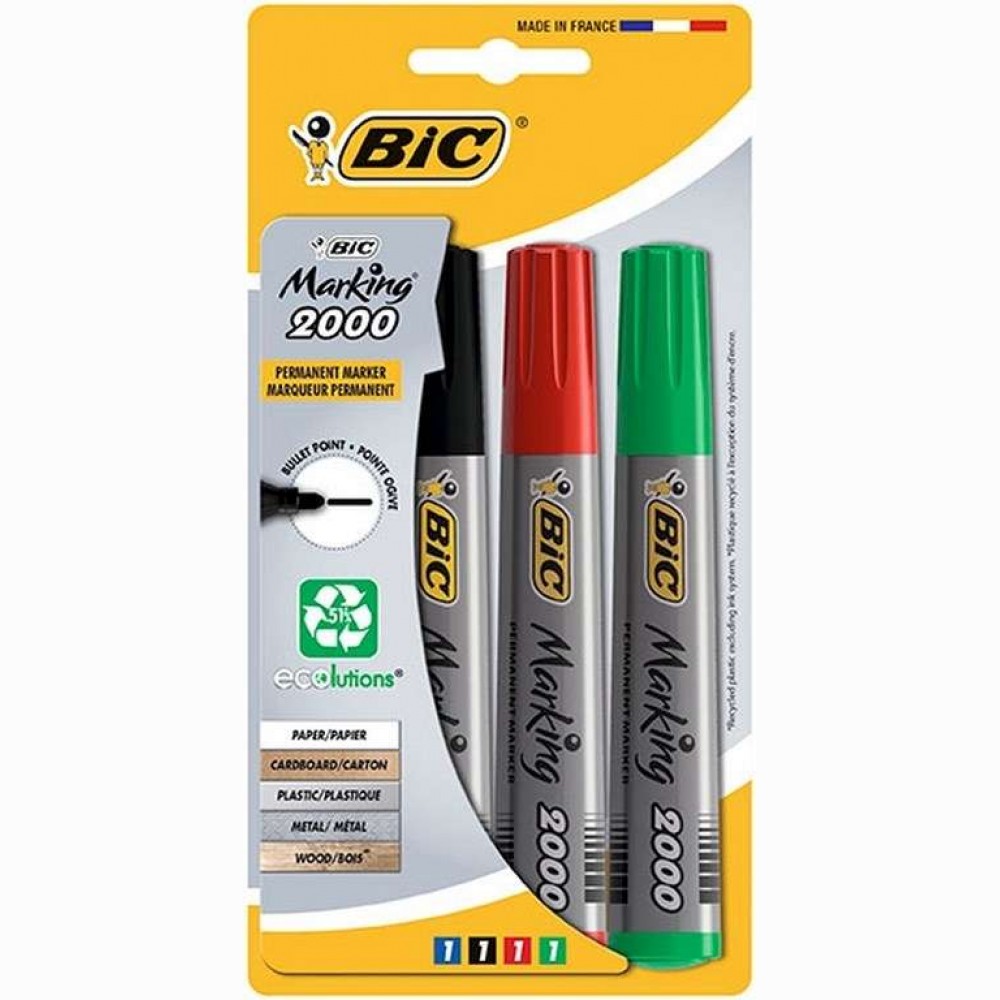 Žymeklis permanentinis Bic Permanent Marker ECO 2000 Bl4 Assorted 