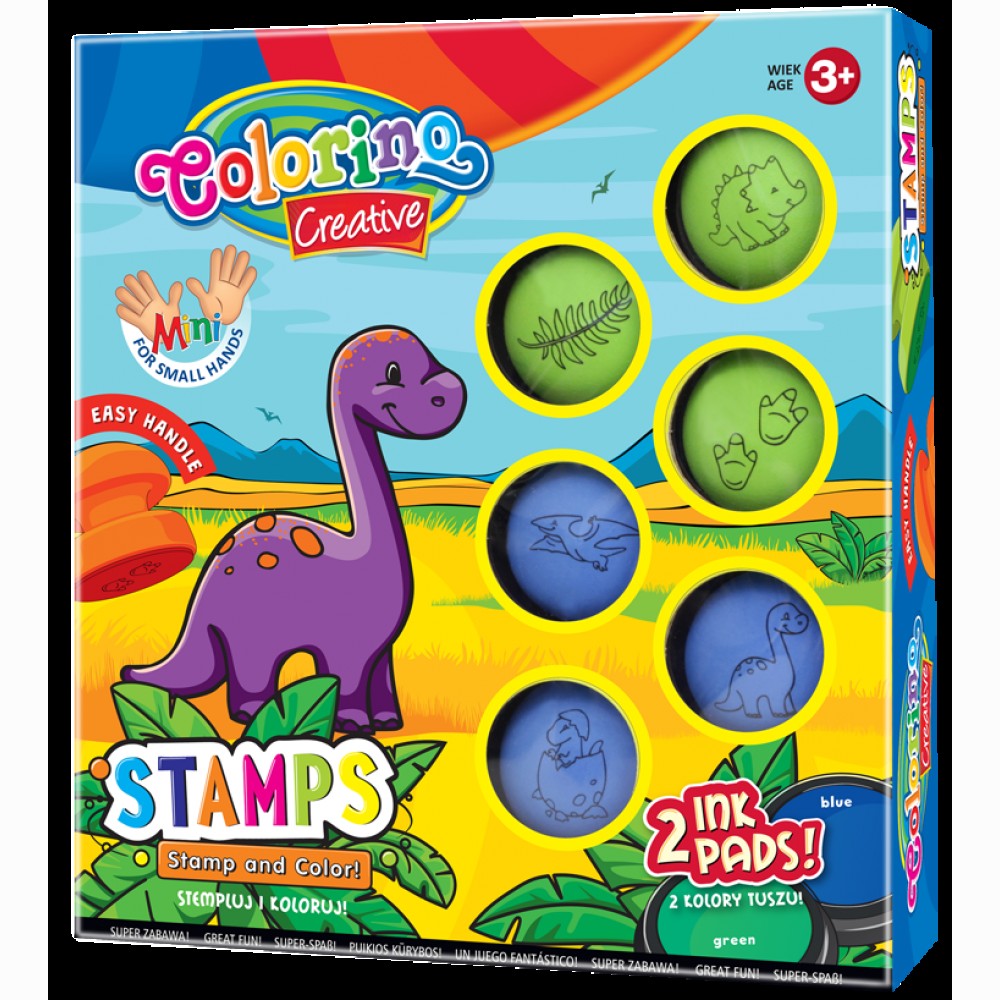 Vaikiškų antspaudukų rinkinys Colorino Creative DINO, 6vnt + 2 pagalvėlės