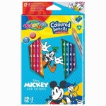 Spalvoti pieštukai Disney Mickey and Friends, trikampiai, 12 +1 spalvos, su drožtuku