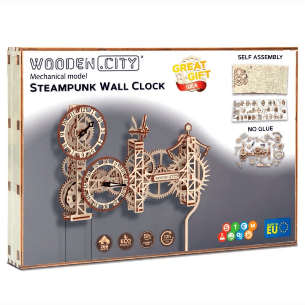 3D Medinis konstruktorius Steampunk sieninis laikrodis/269 detalės