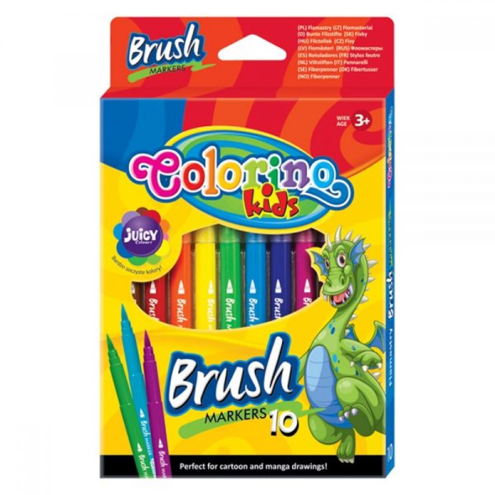 Flomasteriai Colorino Kids, teptukiniu galiuku, 10 spalvų