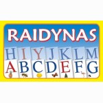 Raidynas. Rinkinį sudaro:dėžutė, 70 raidžių su iliustracijomis kortelės 