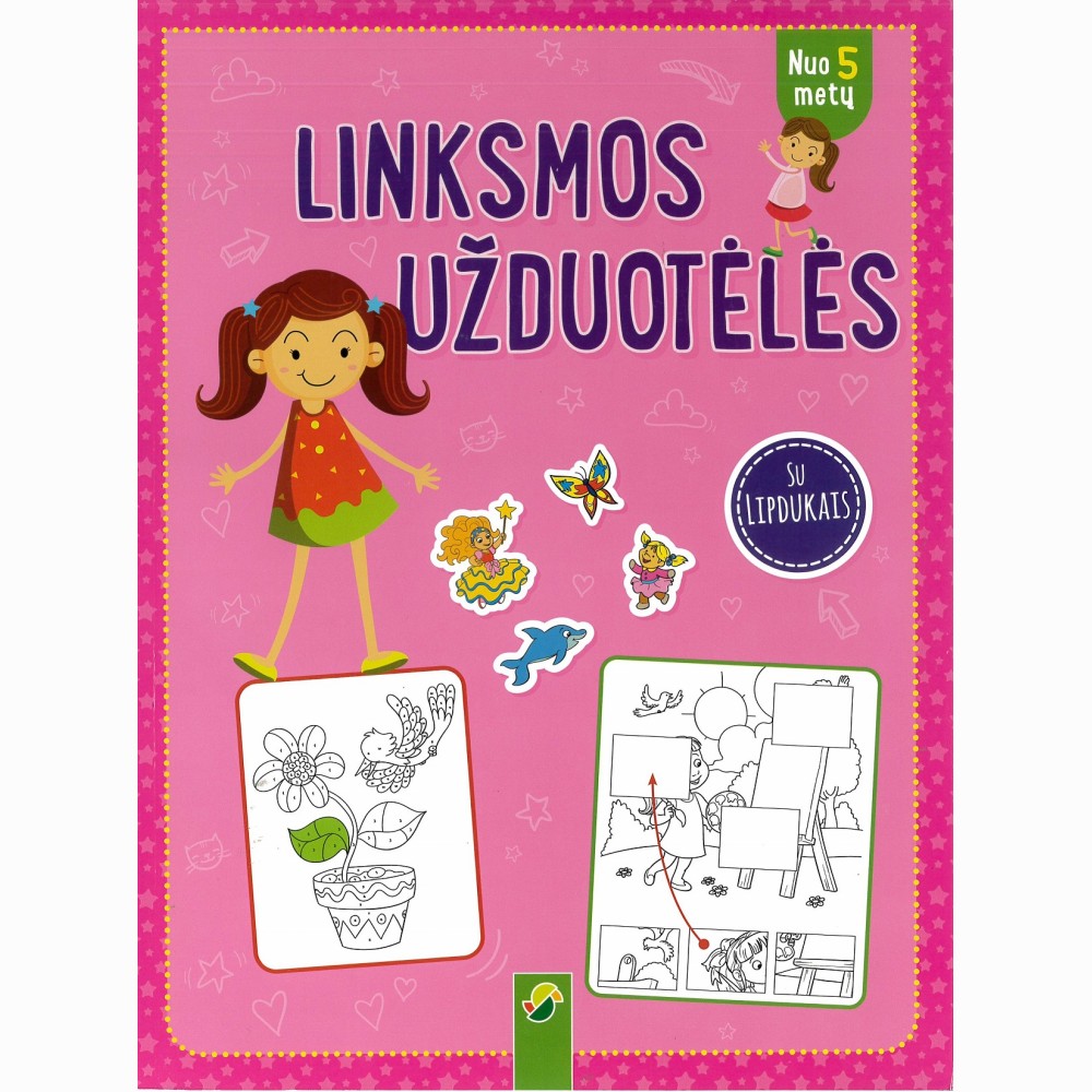 Linksmos užduotėlės su lipdukais (rožinė)