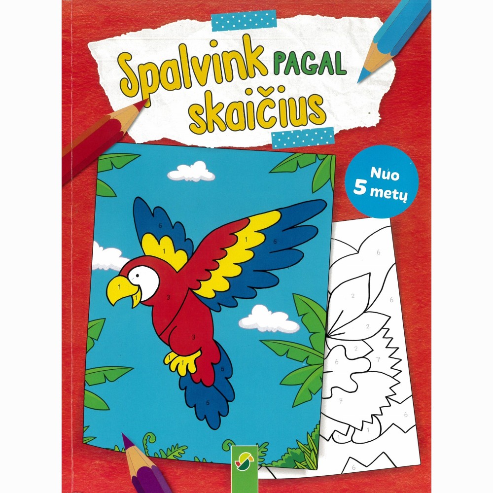 Spalvink pagal skaičius. Papūga