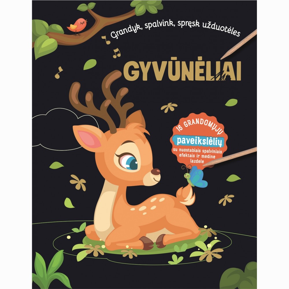 Gyvūnėliai. Grandyk, spalvink, spręsk užduotėles