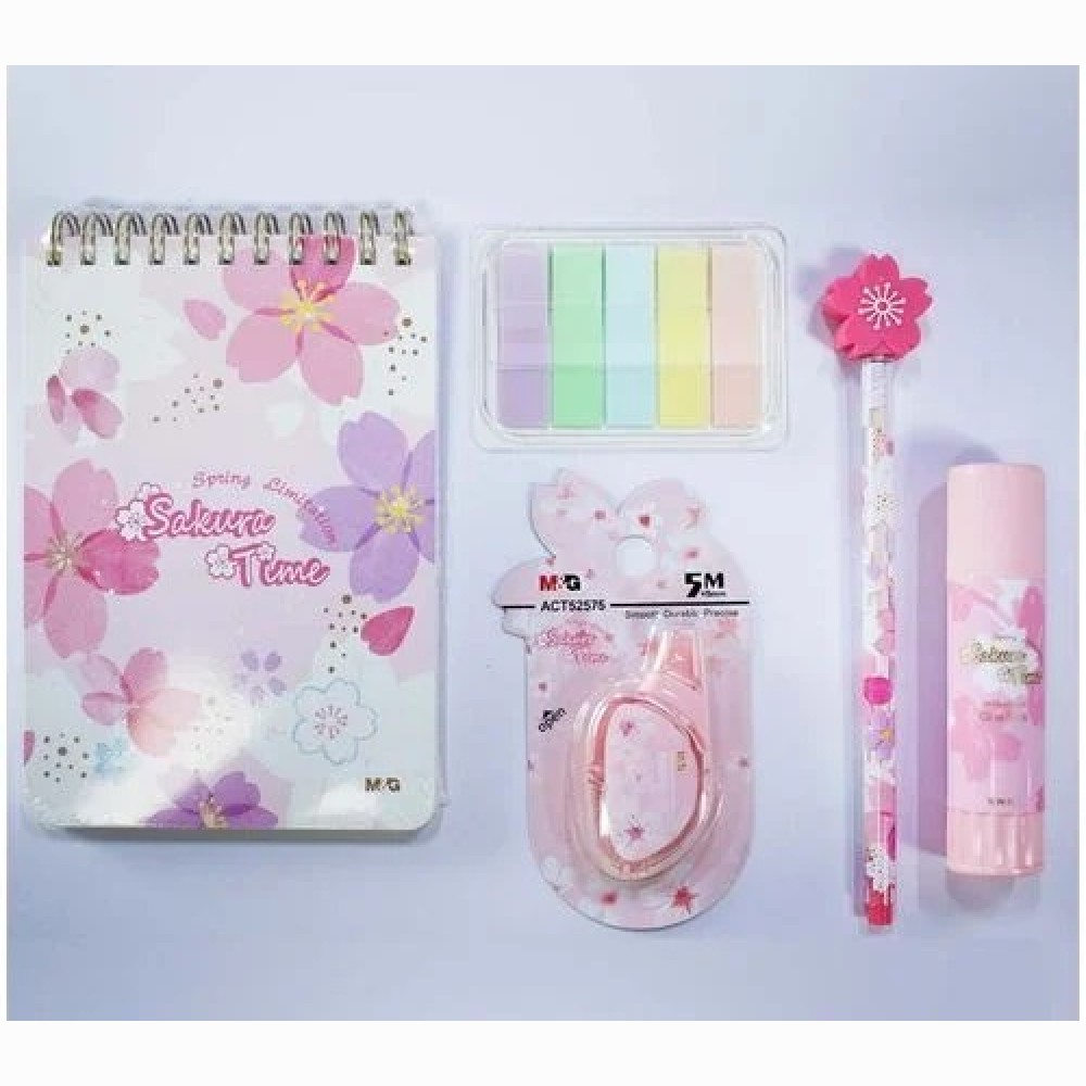 Kanceliarijos rinkinys M&G Sakura Time maišelyje su užtrauktuku